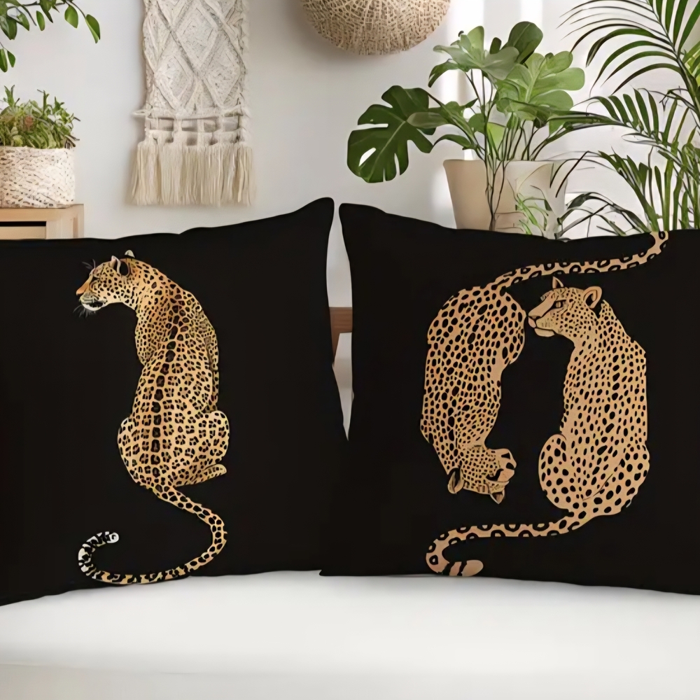 Set Black & Gold Leopard Design Velvety Texture Throw Pillow Covers   18x18"